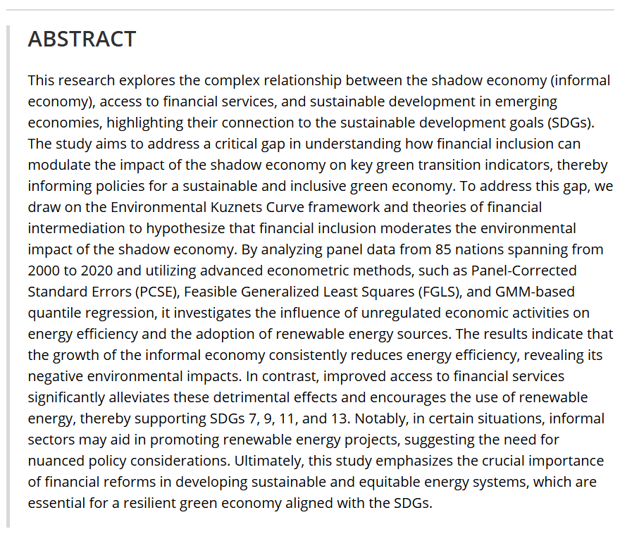 From Shadow to Green Economy: The Moderating Role of Financial Inclusion in Developing Countries